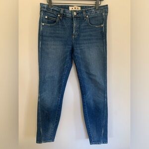 AMO Twist Straight Leg Denim Jeans Size 29 In Mariner Blue Whiskered Mid Rise